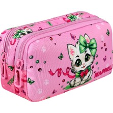Waddell Pembe Kedi Desenli 2 Cepli Kalem Kutusu,kalemlik