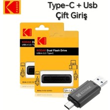 Kodak 128Gb. Type-C ve Usb 3.2 Type-C Girişli Tüm Telefonlara Ve iphone 15/16/17 Serisine Uygun Yüksek Hızlı Otg Flash Bellek Çift Giriş Sağlam Orjinal