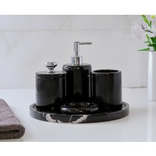 Valeria Mermer 5 Parça Banyo Aksesuar Seti & Sıvı Sabunluk, Pamukluk, Diş Fırçalığı, Katı Sabunluk, Tepsi