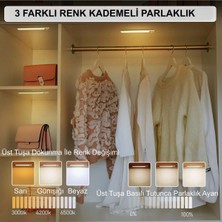 Plentiful Hareket Sensörlü Şarjlı Kablosuz USB Şarjlı LED Gece Lambası 3 Renk Kısılabilir Mutfak Dolap Tezgah Aplik