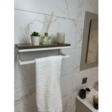 Fulya Banyo Ahşap Raflı Beyaz Metal Havlu, Şal Askılık