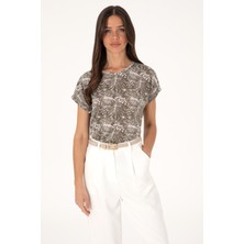 U.S. Polo Assn. Kadın Vizon Desenli Bisiklet Yaka Tişört 50305761-VR052