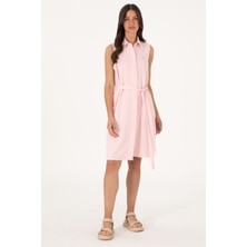 U.S. Polo Assn. Kadın Açık Pembe Kemerli Mini Boy Dokuma Elbise 50306644-VR078