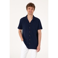 U.S. Polo Assn. Erkek Lacivert Apaş Yaka Kısa Kollu Örme Gömlek 50306977-VR033