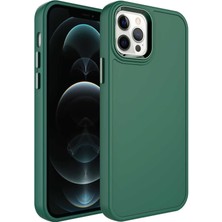 Maks Technology iPhone 13 Pro Max Uyumlu Metal Çerçeve ve Buton Tasarımlı Sert Mkst Botox Kapak-Koyu Yeşil