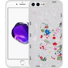 Maks Technology iPhone 7 Plus Uyumlu Desenli Sert Silikon Mkst Mumila Kapak-White Rabbit