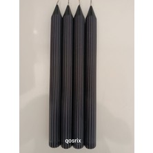 Qosrix 4'lü Antrasit Gri Şamdan Soya Mumu Soya Doğal Vanilya Kokulu Uzun Çubuk Konik Mum Dekoratif