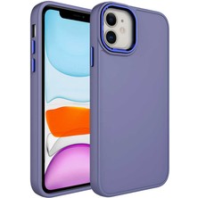 Maks Technology iPhone 11 Uyumlu Metal Çerçeve ve Buton Tasarımlı Silikon Mkst Luna Kapak-Lavendery Gray
