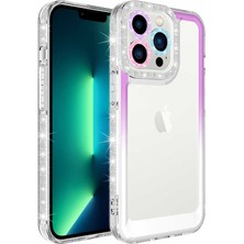 Maks Technology iPhone 14 Pro Max Uyumlu Simli ve Renk Geçiş Tasarımlı Lens Korumalı Mkst Park Kapak-Mor-Beyaz
