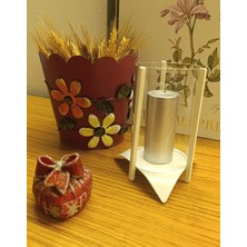 Respira Metal Dekoratif Mumluk Cam Muhafazalı Beyaz  Tealight ve Silindir Mum İçin