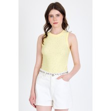 Sarı Taş Işleme Detaylı Halter Yaka Örme Atlet 0349