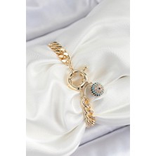 Pirinç Nazar Model Zirkon Taşlı Gold Renk Vip Seri Kadın Bileklik