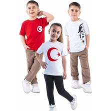 Türk Bayraklı Atatürk Baskılı T-Shirt (3 Adet Fiyatı) 4-14 Yaş Kız-Erkek