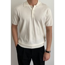 Tarz Cool Erkek Beyaz Düğmeli Regular Fit Triko T-Shirt