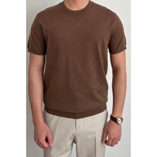 Tarz Cool Erkek Kahverengi Slim Fit Bisiklet Yaka Triko T-Shirt