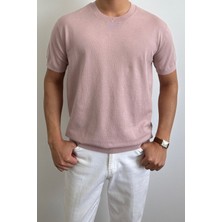 Tarz Cool Erkek Pembe Slim Fit Bisiklet Yaka Triko T-Shirt