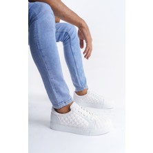 ET166 Prestige Bağcıklı Cilt Kapitone Desenli Erkek Günlük Sneaker Ayakkabı Bt - Beyaz