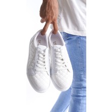 ET166 Prestige Bağcıklı Cilt Kapitone Desenli Erkek Günlük Sneaker Ayakkabı Bt - Beyaz