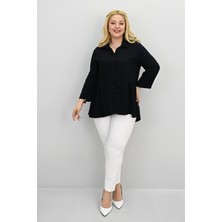 Moda Xlarge Kadın Fırfır Detaylı Büyük Beden Gömlek Uzun Kol 1720-25-1 Gece ve Günlük Stil