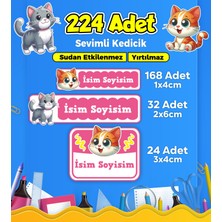 Sevimli Kedi Temalı Okul Kreş Kişiye Özel Isim Etiket Seti - Model 363