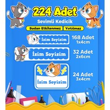 Sevimli Kedi Temalı Okul Kreş Kişiye Özel Isim Etiket Seti - Model 366