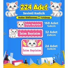 Sevimli Kedi Temalı Okul Kreş Kişiye Özel Isim Etiket Seti - Model 361