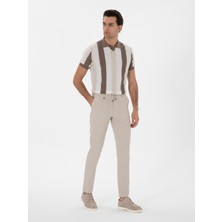 Cacharel Erkek Bej Slim Fit Keten Karışımlı Beli Bağcıklı Kanvas Pantolon 50300944-VR011