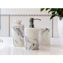 Celestia Ultra Lüks 5 Parça Mermer Banyo Seti - Ithal Çelik Pompa - Özel Üretim - Yuvarlak Tepsi