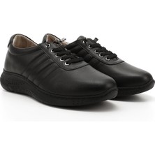 Kadın Siyah Bağcıklı Dolgu Taban Hakiki Deri Sneaker