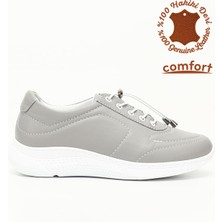 Gönderi(r) Kadın Gri - Gri  Bağcıklı Dolgu Taban Hakiki Deri Sneaker