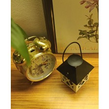 Respira Metal Dekoratif Cam Muhafazalı  Askılı Fener Mumluk Siyah - Krem/beyaz Tea Light Mum İçin