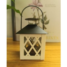Respira Metal Dekoratif Cam Muhafazalı  Askılı Fener Mumluk Siyah - Krem/beyaz Tea Light Mum İçin