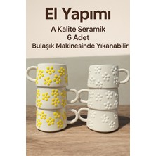 El Yapımı 6'lı Papatya Desenli Seramik Kupa