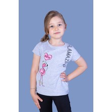 Toontoy Kız Çocuk Flamingo Desenli Taş Işlemeli Baskılı Tişört