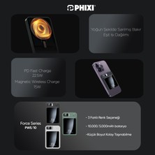 Phixi Force PW5 5000mAh 22.5W MagSafe Powerbank  - Kablosuz Mini Şarj Cihazı - 1 USB 1 PD Port - Dijital Ekran - Taşınabilir Şarj Cihazı