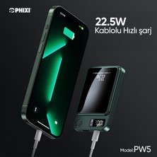 Phixi Force PW5 5000mAh 22.5W MagSafe Powerbank  - Kablosuz Mini Şarj Cihazı - 1 USB 1 PD Port - Dijital Ekran - Taşınabilir Şarj Cihazı