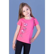 Toontoy Kız Çocuk Flamingo Desenli Taş Işlemeli Baskılı Tişört