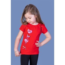 Toontoy Kız Çocuk Flamingo Desenli Taş Işlemeli Baskılı Tişört