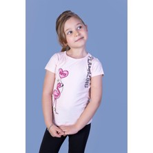 Toontoy Kız Çocuk Flamingo Desenli Taş Işlemeli Baskılı Tişört