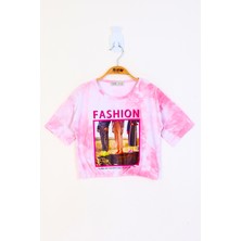 Toontoy Kız Çocuk Batik Desenli Fashıon Baskılı Crop Tişört