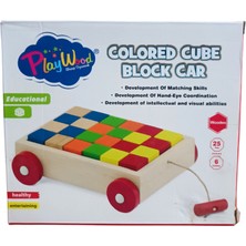 Playwood Kutuda Ahşap Renkli Küpler ve Çek Çek Araba