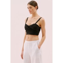 Askılı Drape Detaylı Crop Bluz Siyah Y2523821_001