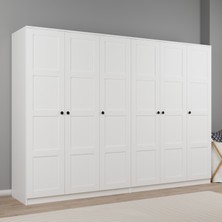 Lucas 6 Kapaklı,15 Raf Bölmeli Yüklük & Askılıklı Geniş Elbise Dolabı-Gardırop Beyaz 190X270 cm
