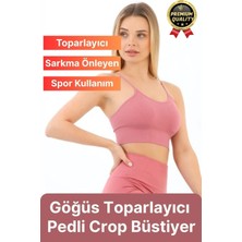 Göğüs Toparlayıcı Sarkma Önleyen Gündelik Spor Kullanım Ince Ip Askılı Pedli Çizgili Crop Büstiyer