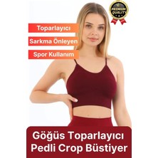 Göğüs Toparlayıcı Sarkma Önleyen Gündelik Spor Kullanım Ince Ip Askılı Pedli Çizgili Crop Büstiyer