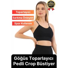 Göğüs Toparlayıcı Sarkma Önleyen Gündelik Spor Kullanım Ince Ip Askılı Pedli Çizgili Crop Büstiyer