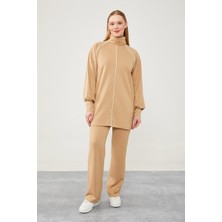 Lêvi D'or Camel - Ekru Balıkçı Yaka Şerit Detaylı Spor Takım
