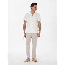 Cacharel Erkek Bej Carrot Fit Keten Karışımlı Çizgili Beli Lastikli Kanvas Pantolon 50298923-VR011