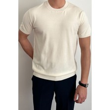 Cool Tarz Erkek Beyaz Slim Fit Bisiklet Yaka Triko T-Shirt