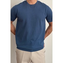 Cool Tarz Erkek Saks Slim Fit Bisiklet Yaka Triko T-Shirt